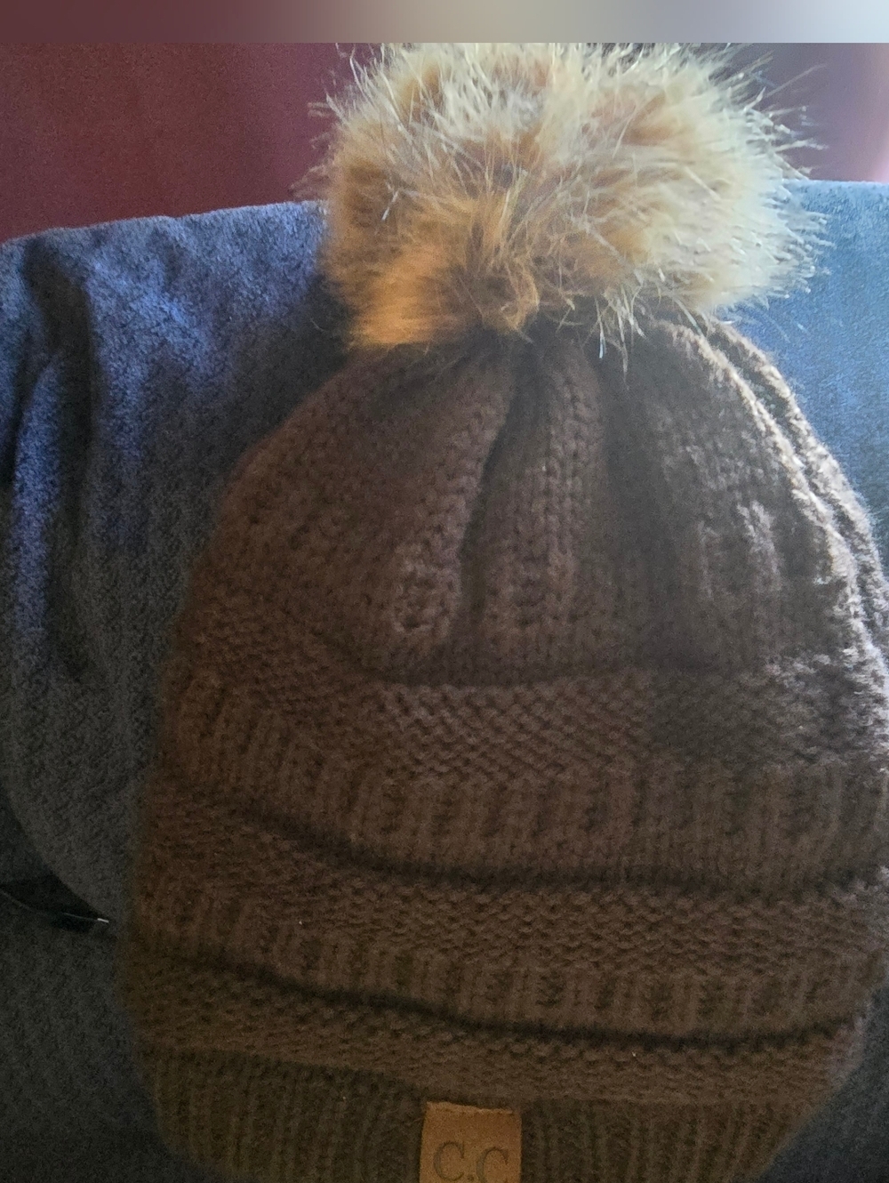 CC Pom Knit Beanie Brown